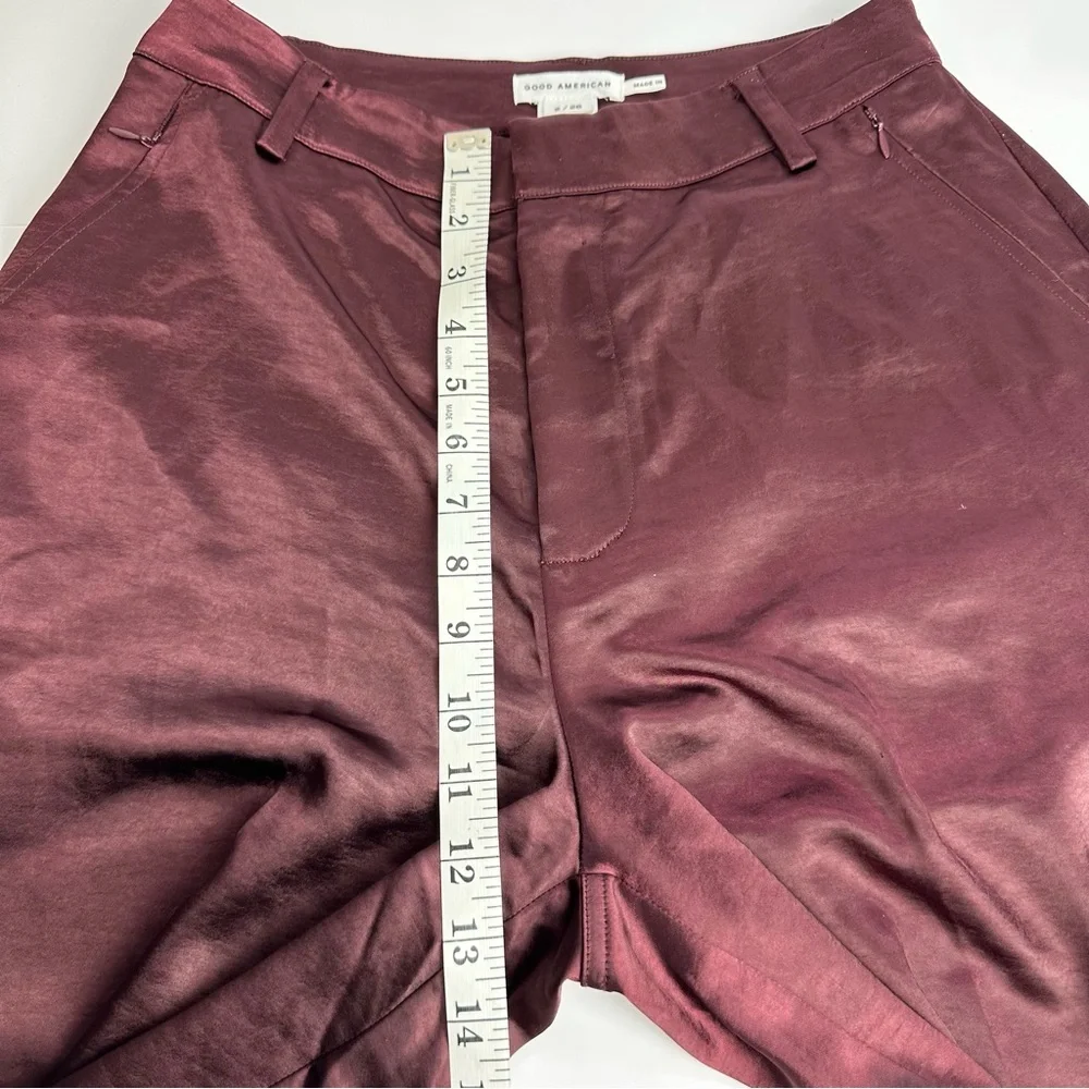 Good American Satin Pants Wide Leg Trouser Women's Size 2 or 26 Burgundy Stretch